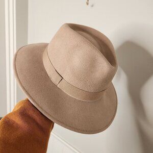 J. CREW Tan Wool hat with grosgrain ribbon